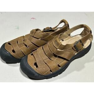 Keen Mens 13 Brown Leather Fisherman Sandals Closed Toe Strap